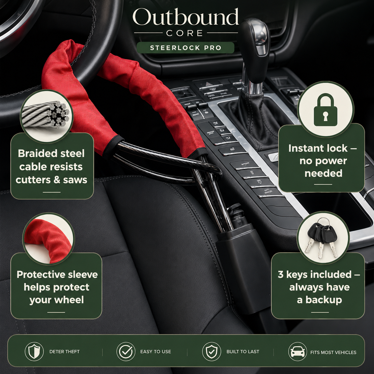 SteerLock Pro - Heavy-Duty Steering Wheel & Seat Belt Lock