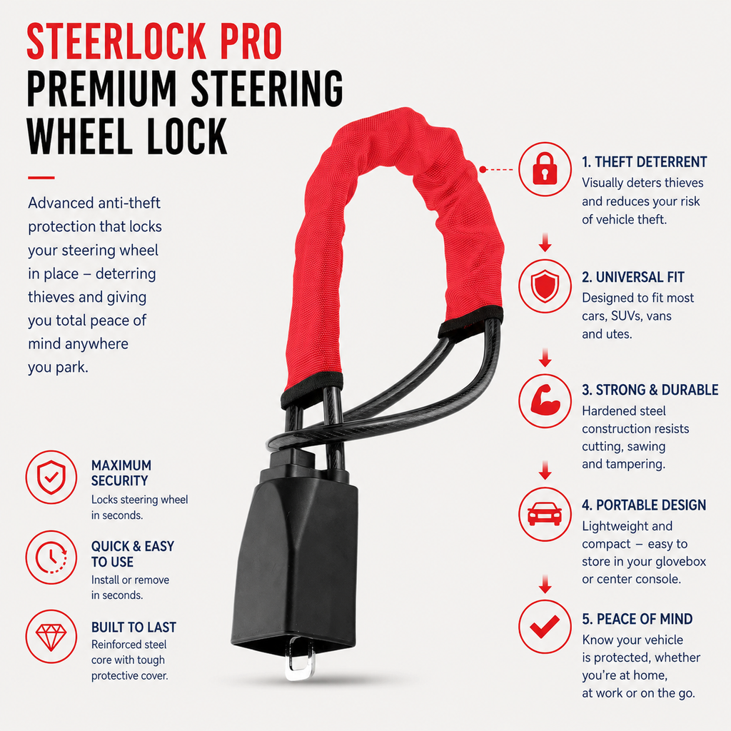 SteerLock Pro - Heavy-Duty Steering Wheel Lock