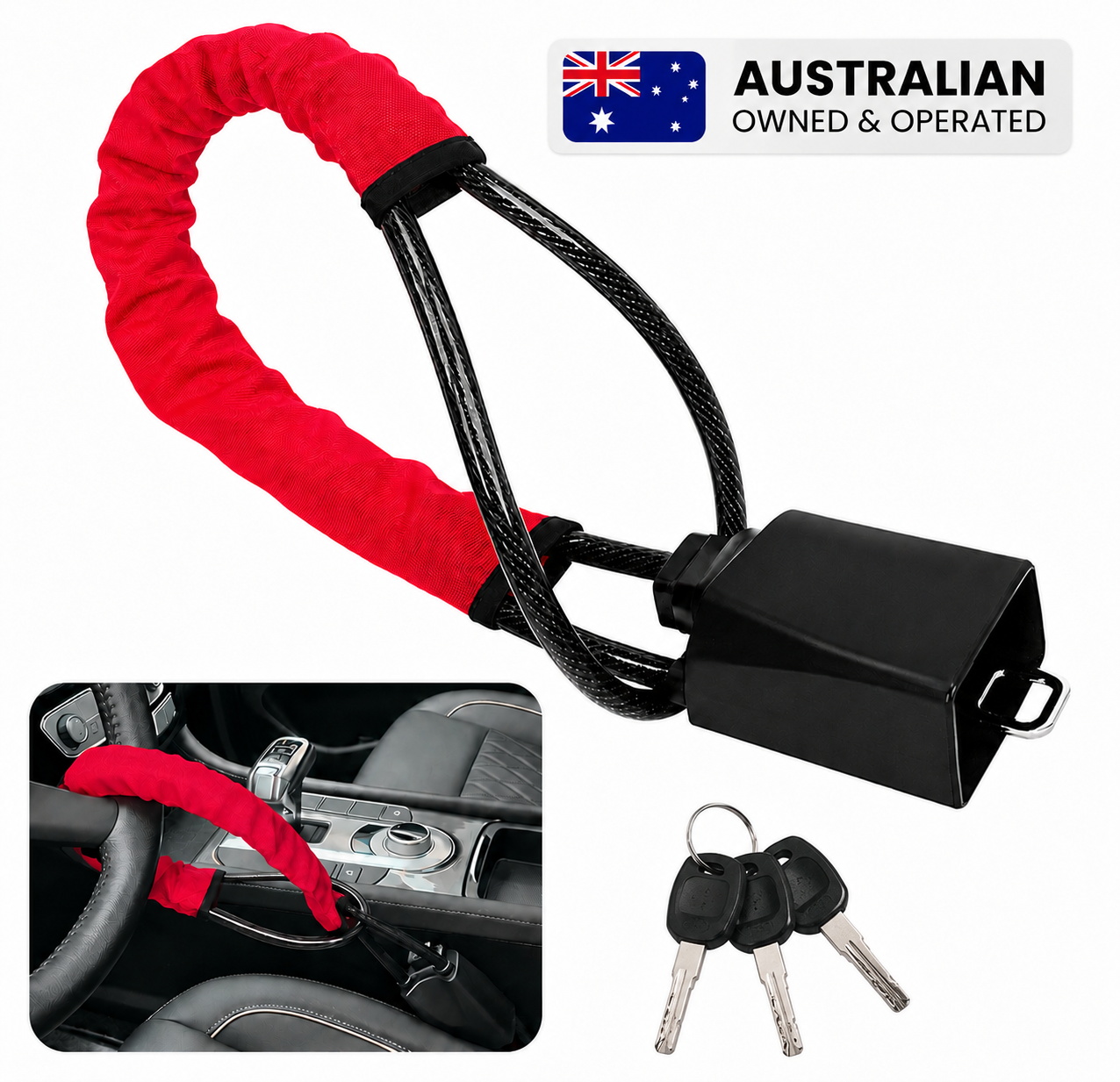 SteerLock Pro - Heavy-Duty Steering Wheel & Seat Belt Lock